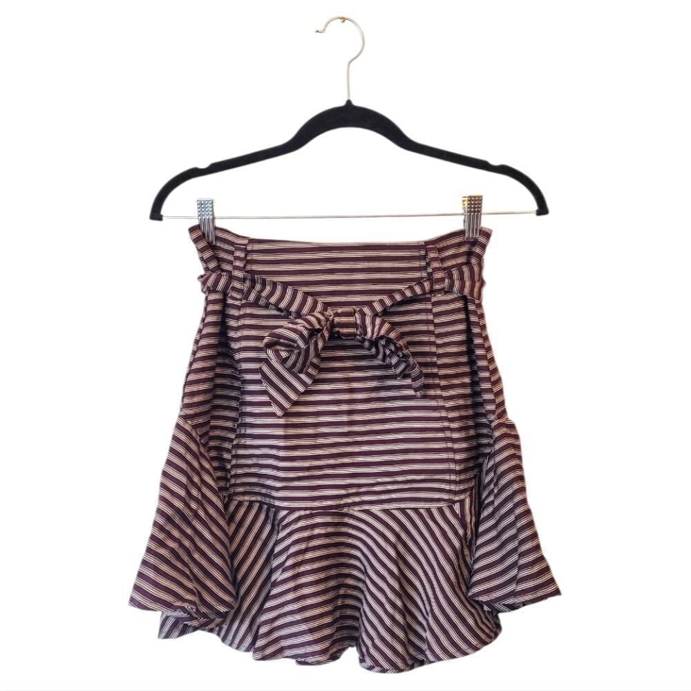 Never A Wallflower Women's Maroon And Taupe Stripe Tie Skirt Size S NWT